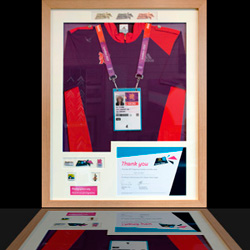We have been very proud to frame many Olympic items recently, as shown here shirts with badges and certificates etc.